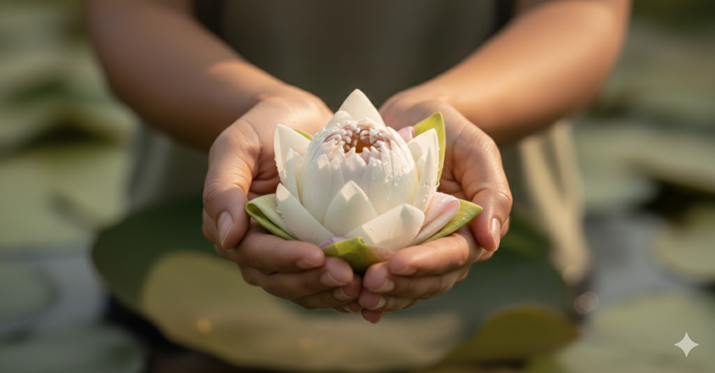 Healing hands with flower